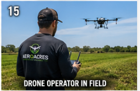 AeroAcres FAA-certified drone operator flying agricultural spray drone over Florida field